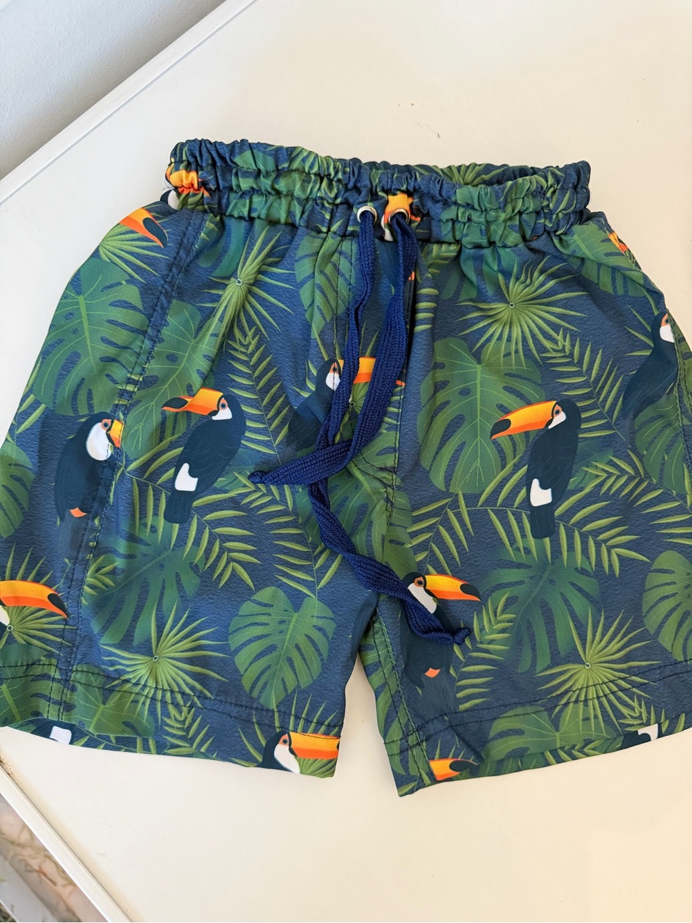 Boys Tropical Toucan Print Swim Shorts - Navy Green
